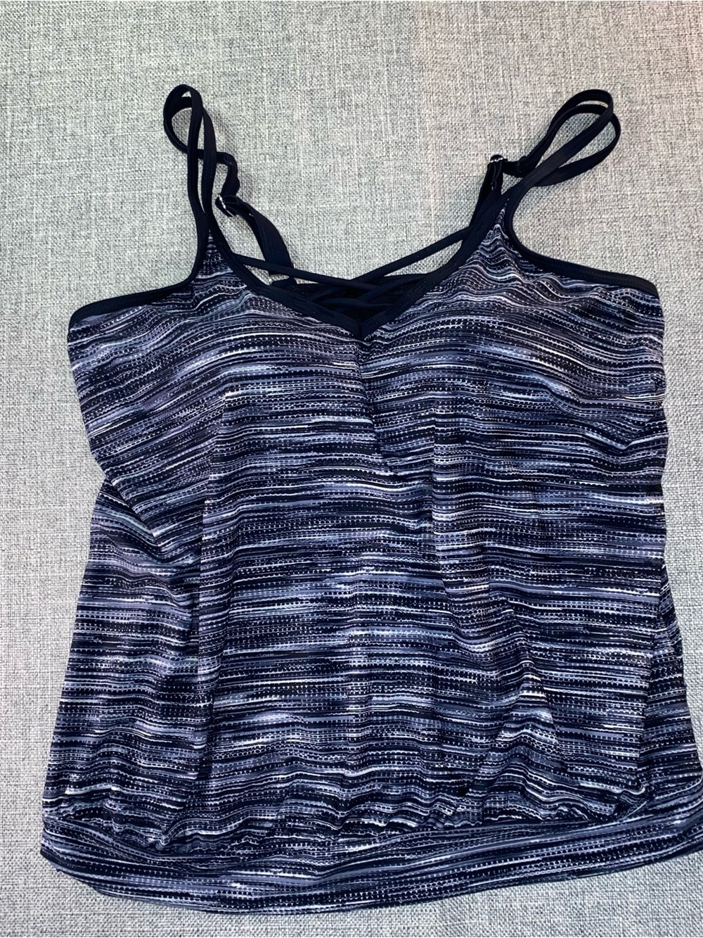 Free Country Women's Swim Tankini Top Size Large Blue Black Pads Beachy Pool